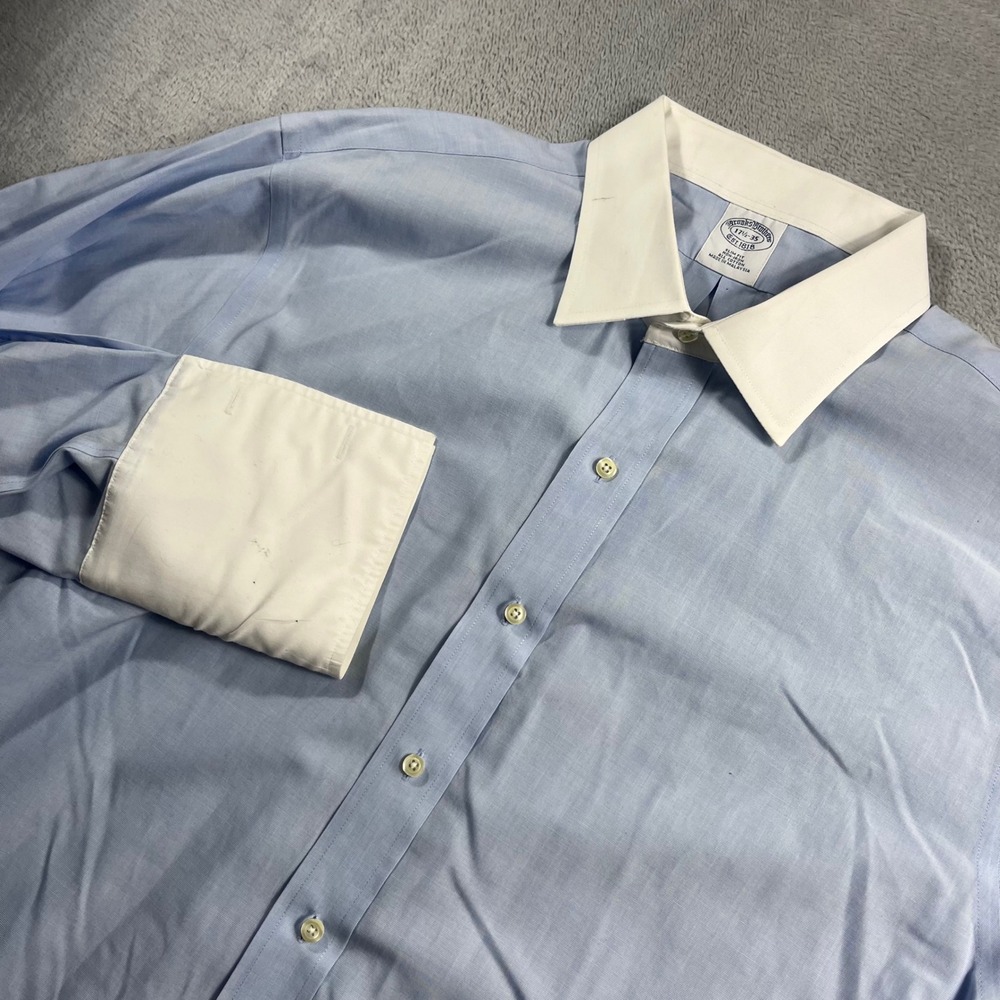 Brooks Brothers Slim Fit Non-Iron French Cuff Dress Shirt Blue White 17.5-35
